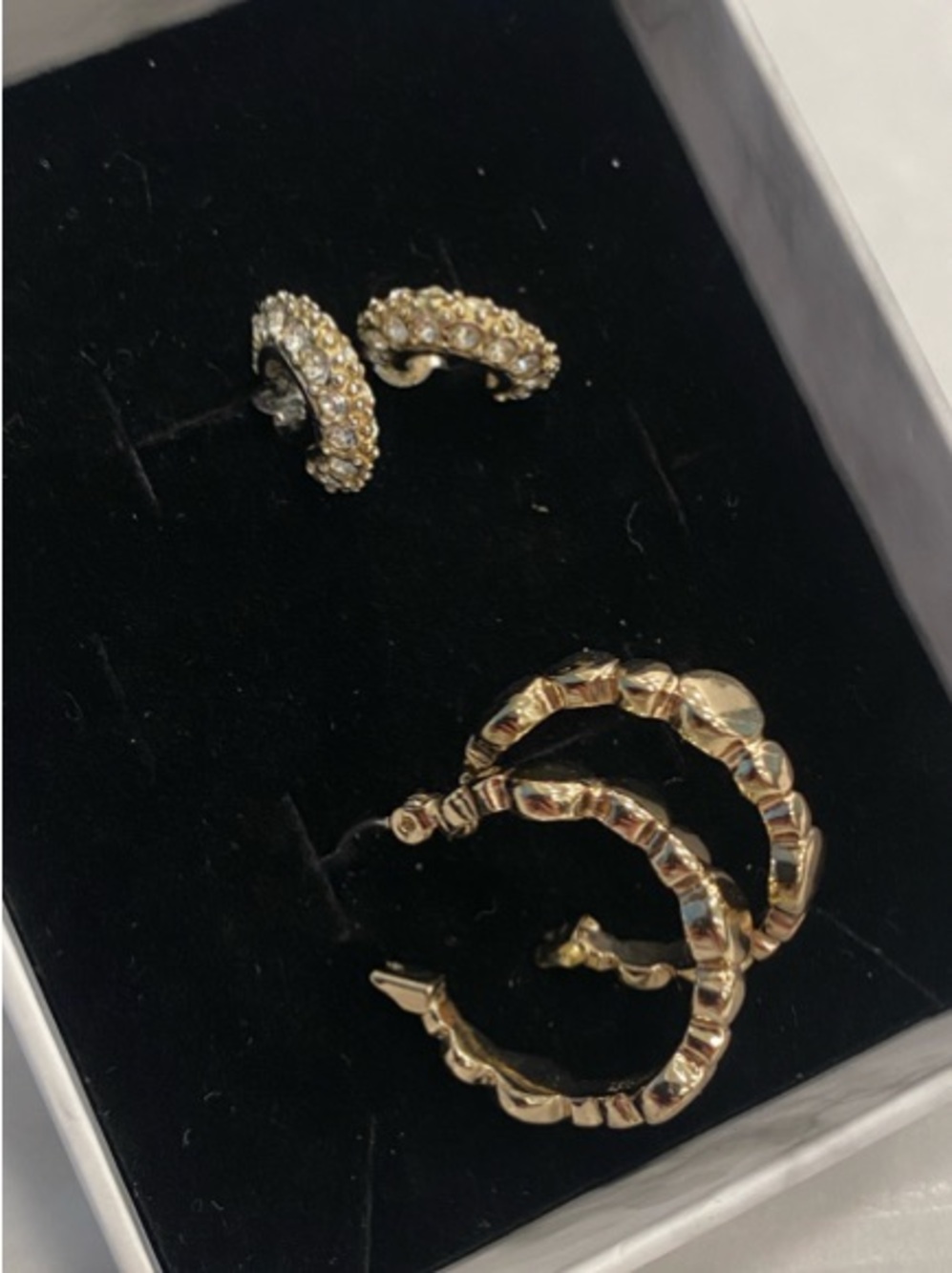 Gold Hoop Earring Set | Textured Beaded Hoops + Crystal Pavé Mini Hoops - Picture 4 of 7